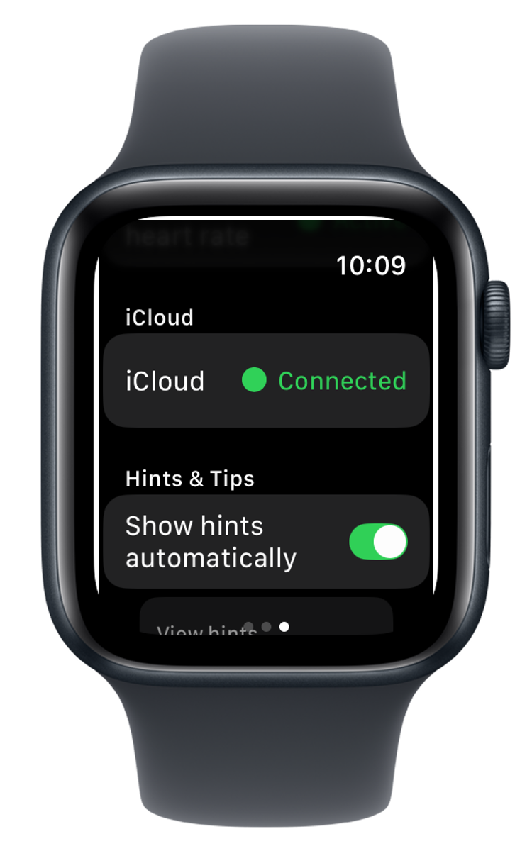 Impostazioni Apple Watch che mostrano iCloud connesso