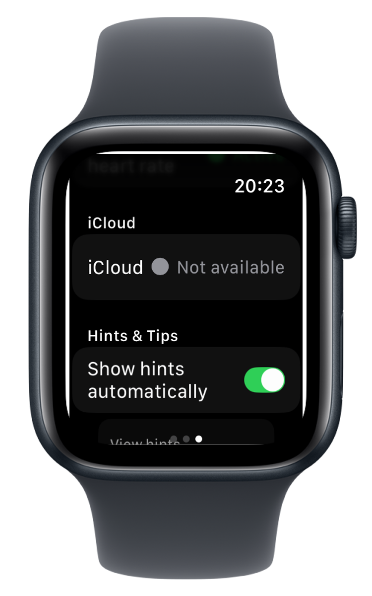 Impostazioni Apple Watch che mostrano iCloud non disponibile