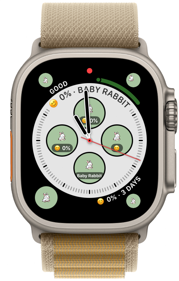 Apple Watch 表盘处于编辑模式，显示功能组件插槽