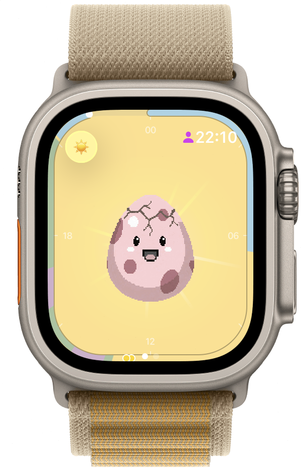 Apple Watch 显示白天的心情环，蛋醒着