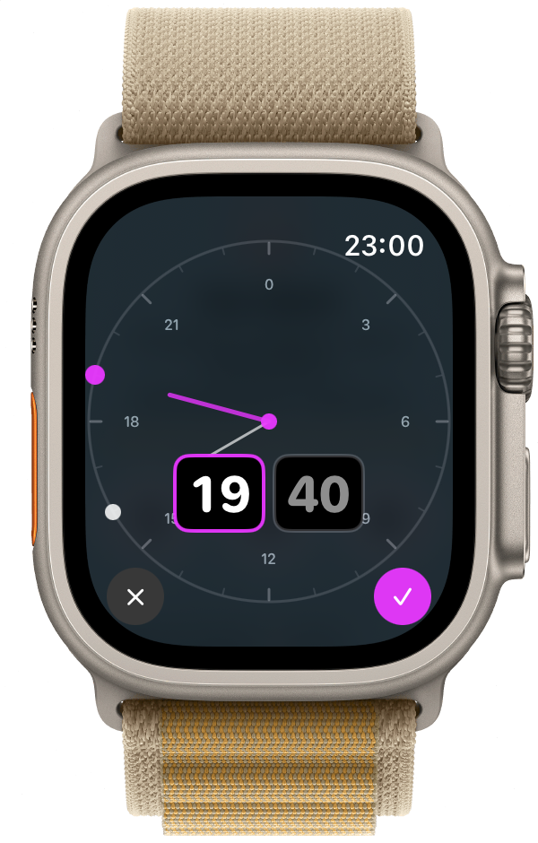 Apple Watch 就寝时间选择器，设为 19:40
