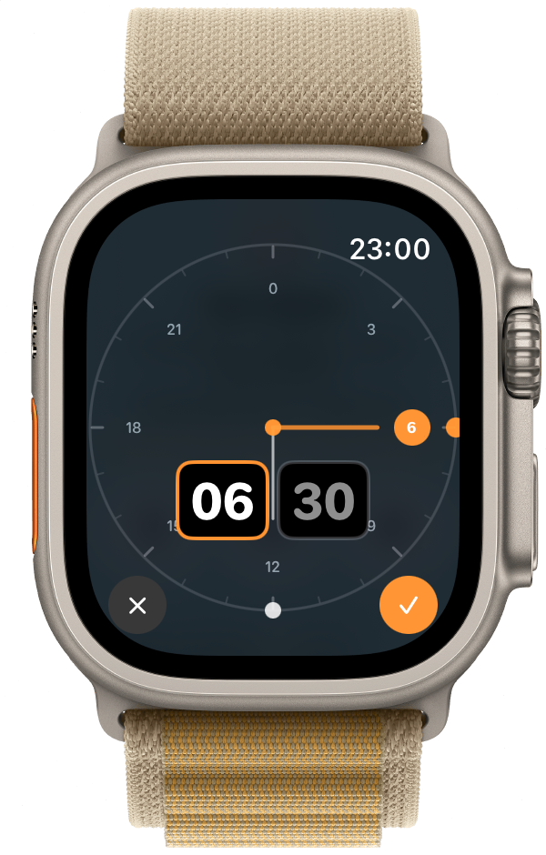 Apple Watch 起床时间选择器，设为 06:30