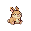 Conejo de píxel art leyendo un libro