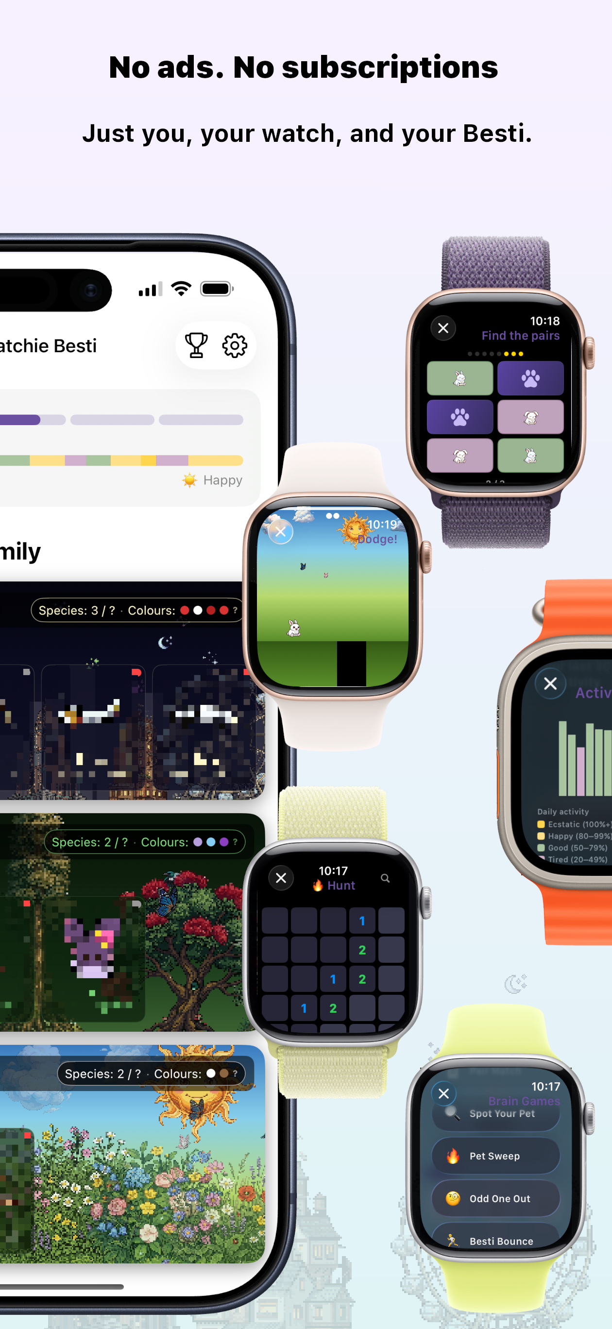 WatchieBesti iPhone app — activity chart and mood history