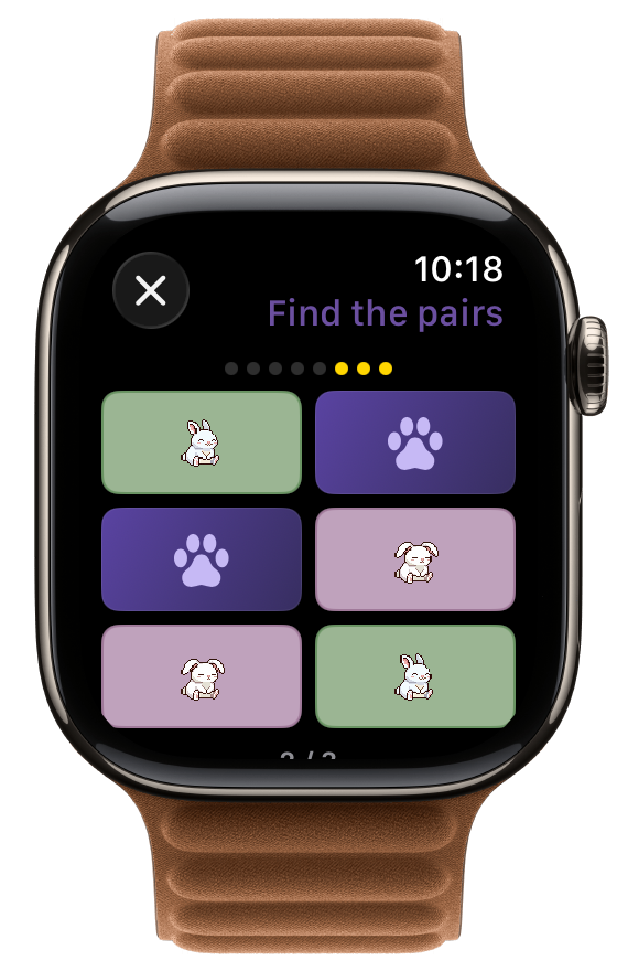 Apple Watch showing the Find the Pairs mini-game