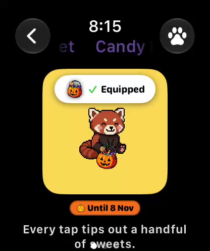 Cubo de Dulces en WatchieBesti, una breve grabación de pantalla en el Apple Watch